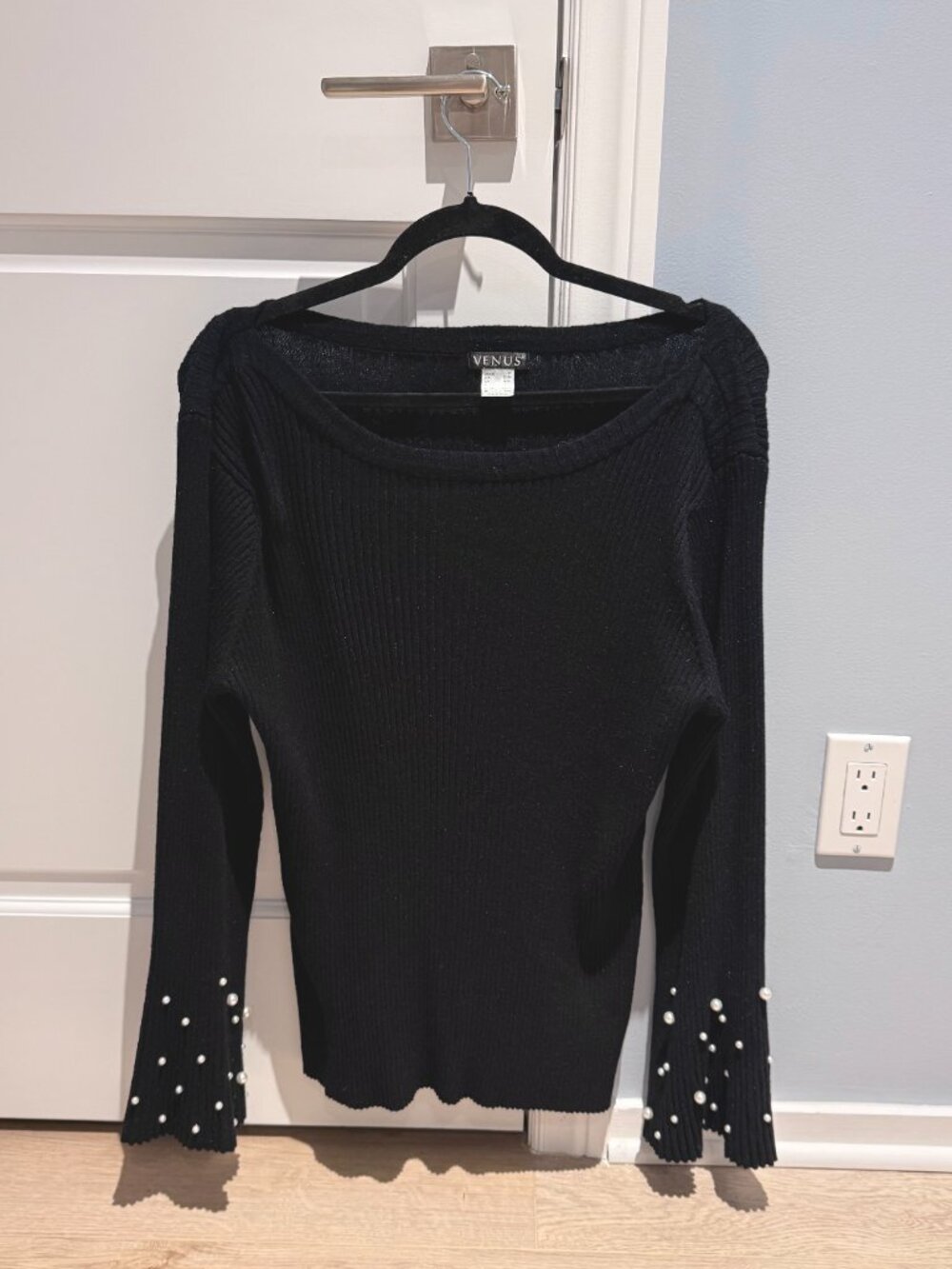 Venus pearl bell-sleeve sweater